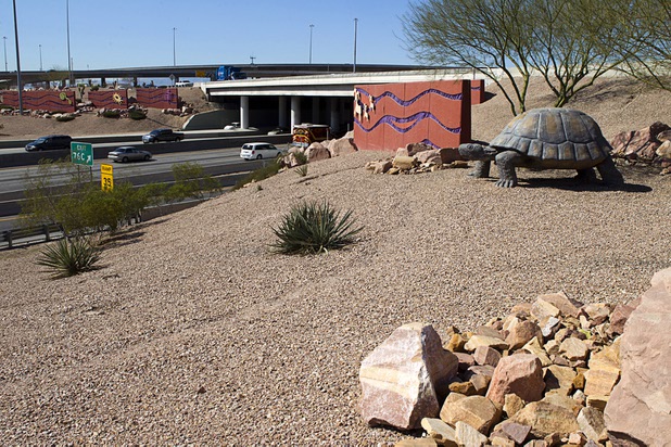 A view of landscaping by the Spaghetti Bowl Tuesday, March 5, 2013.