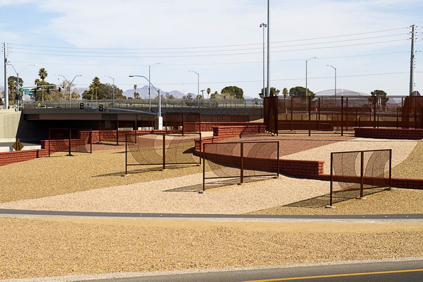 A view of landscaping made with different colored rock and decorative fencing at Valley View Boulevard and U.S. Highway 95 Tuesday, March 5, 2013.