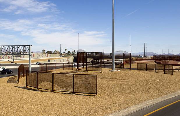 A view of landscaping made with different colored rock and decorative fencing at Valley View Boulevard and U.S.  Highway 95 Tuesday, March 5, 2013.