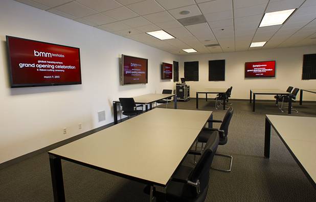 A training and education room is shown during the opening of the BMM Testlabs new world headquarters in Las Vegas Thursday, March 7, 2013. BMM employs more than 200 people in 12 countries and operates 11 gaming labs, serving more than 400 gaming jurisdictions.