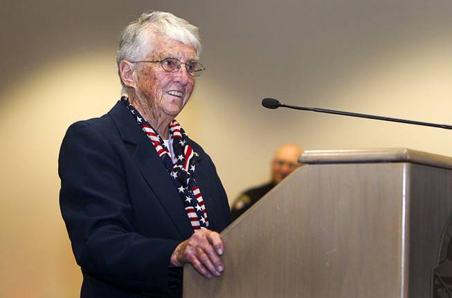 World War II veteran Billie D'Entremont speaks about her service as World War II veterans are honored in Veterans Court in Henderson Thursday, March 7, 2013. D'Entremont served in the coast guard from 1943-1945.