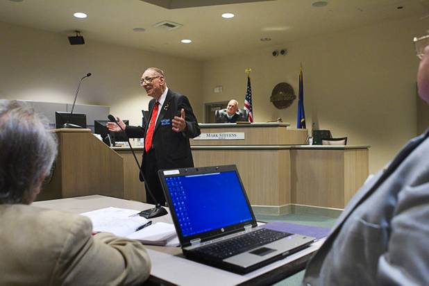 World War II Army veteran Richard Zimpfer speaks about his service during Veterans Court in Henderson Thursday, March 7, 2013.