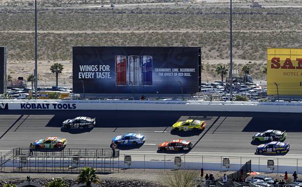 NASCAR drivers race in the Kobalt Tools 400 at the Las Vegas Motor Speedway Sunday, March 10, 2013.
