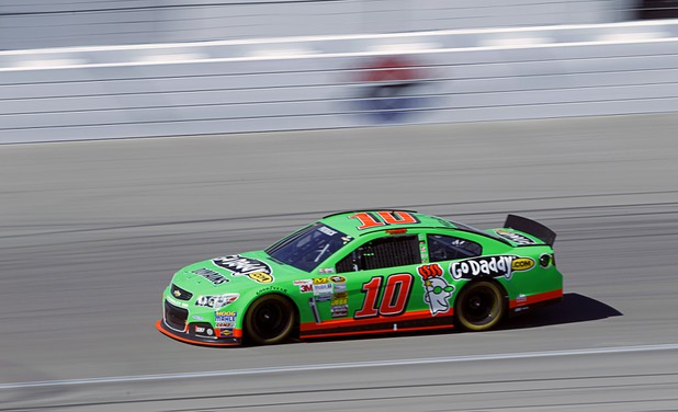 NASCAR driver Danica Patrick (10) races in the Kobalt Tools 400 at the Las Vegas Motor Speedway Sunday, March 10, 2013.