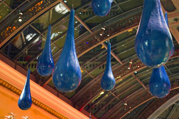Giant "raindrops" hang in the 2013 Spring exhibit at the Bellagio's Conservatory & Botanical Gardens Monday, March 11, 2013.