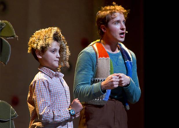 Perry Markle, a fourth grader at Tartan Elementary School, performs with "Jack," played by Daniel Desmarais, during "The Stinky Cheese Man and other Fairly Stupid Tales" at the Smith Center for the Performing Arts Tuesday, March 12, 2013.  As part of the Smith Center's mission combining performing arts and education, and in partnership with the Clark County School District, the center hosted more than 1,500 elementary school students from Southern Nevada for the special performance by members of the Griffin Theater of Chicago.