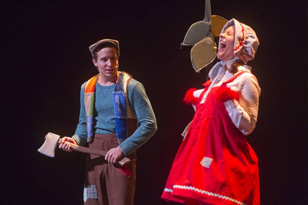 "Jack," played by Daniel Desmarais, performs with "Little Red Hen," played by Melissa Engle during "The Stinky Cheese Man and other Fairly Stupid Tales" at the Smith Center for the Performing Arts Tuesday, March 12, 2013.  As part of the Smith Center's mission combining performing arts and education, and in partnership with the Clark County School District, the center hosted more than 1,500 elementary school students from Southern Nevada for the special performance by members of the Griffin Theater of Chicago.