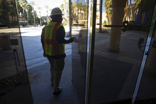 Dara Azarbarzin, SBE project coordinator, heads out to the pool area during a tour of work on the SLS Las Vegas resort, formerly the Sahara, Wednesday, March 13, 2013. The renovated resort is expected to open in the fall of 2014.