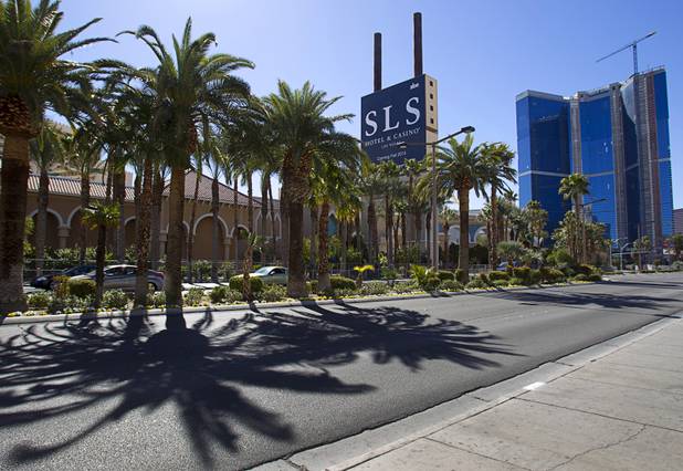 A view of the SLS Las Vegas resort, formerly the Sahara, at Sahara Avenue and Las Vegas Boulevard South Wednesday, March 13, 2013. The renovated resort is expected to open in the fall of 2014. The stalled Fontainebleau Las Vegas project is at right.