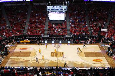New Mexico takes on Wyoming during their Mountain West Conference Tournament game Wednesday, March 13, 2013, at the Thomas & Mack Center.