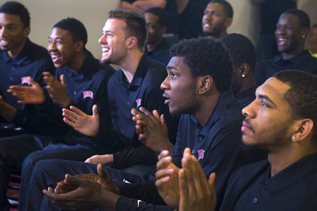 Members of the UNLV men's basketball team applaud as they learn their selection while watching the NCAA Tournament's Selection Show at the Mendenhall Center Sunday, March 17, 2013. UNLV will play Golden Bears in its NCAA tournament opener on Thursday at HP Pavilion in San Jose. 
