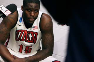 UNLV forward Anthony Bennett is interviewed in the locker room after their 64-61 loss to Cal during their second round game at the NCAA Basketball Tournament Thursday, March 21, 2013 at the HP Pavilion in San Jose, Calif.