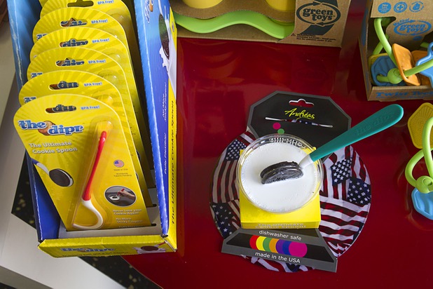 The Dipr, a special spoon for dipping cookies, is displayed at USA Boutiques, 9500 S. Eastern Ave., Monday, March 25, 2013. The store sells only made-in-the-USA products.
