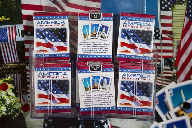 Patriotic playing cards displayed at USA Boutiques, 9500 S. Eastern Ave., Monday, March 25, 2013. The store sells only made-in-the-USA products.