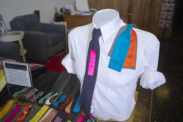 Neckties by Frigate are displayed at USA Boutiques, 9500 S. Eastern Ave., Monday, March 25, 2013. The store sells only made-in-the-USA products.