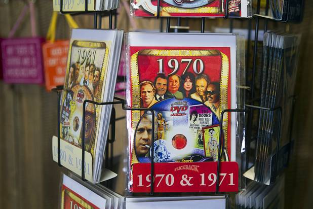 Flickback DVD greeting cards are displayed at USA Boutiques, 9500 S. Eastern Ave., Monday, March 25, 2013. The store sells only made-in-the-USA products.