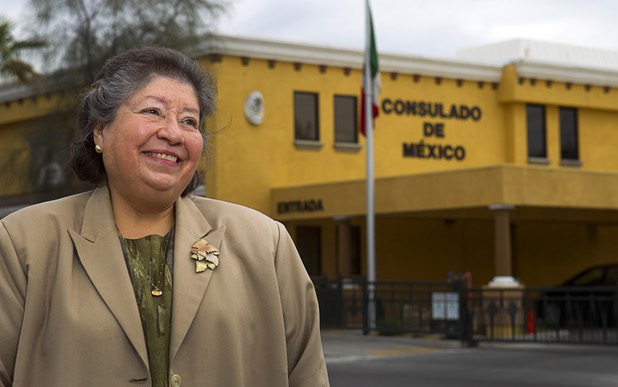 Deputy Consul Laura Espinosa poses in front of the Mexican Consulate in downtown Las Vegas, Tuesday, March 26, 2013.