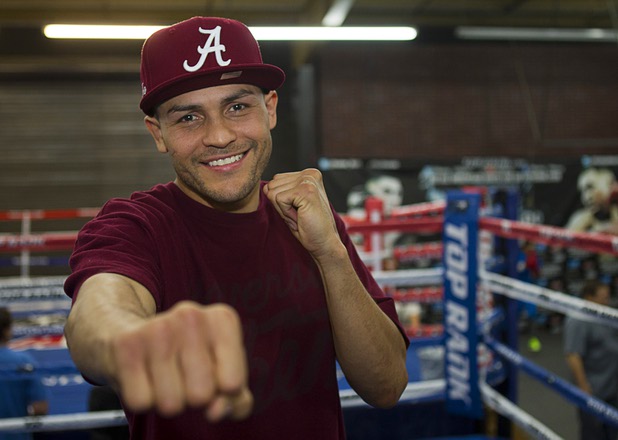 Light welterweight boxer Mike Alvarado poses at Top Rank Gym Wednesday, March 27, 2013. Alvarado will face Brandon Rios for a rematch at the Mandalay Bay Saturday.