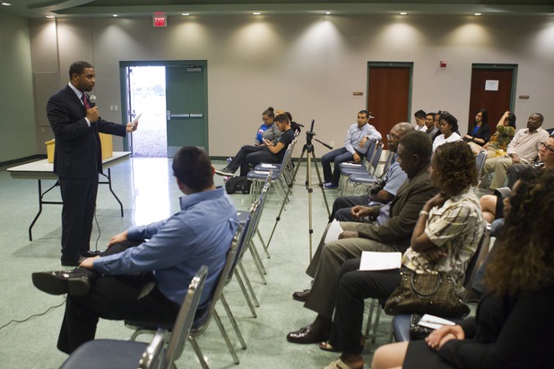 Congressman Steven Horsford (D-NV) speaks during a town hall meeting at the Cora Coleman Senior Center in Las Vegas Thursday, March 28, 2013. Horsford will have a meet and greet at 7222 W. Grand Teton Ave. on Saturday.