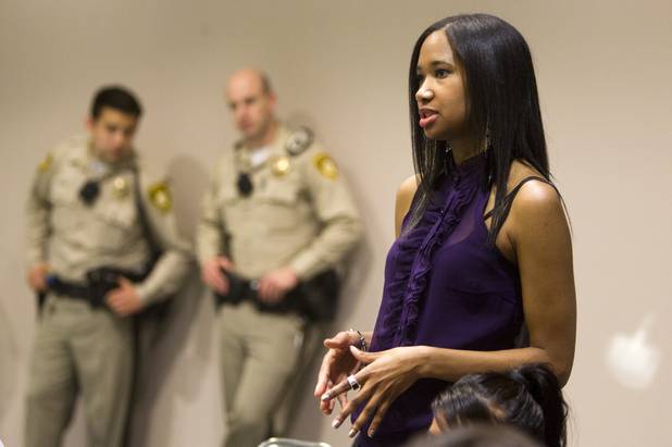 Jessica Gasper asks a question about gun violence to Congressman Steven Horsford, D-Nev., during a town hall meeting at the Cora Coleman Senior Center in Las Vegas, Thursday, March 28, 2013. Horsford will have a meet and greet at 7222 W. Grand Teton Ave. on Saturday.