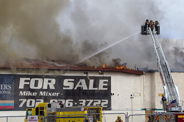 Clark County and City of Las Vegas firefighters battle a four-alarm fire at the old Key Largo Casino on Flamingo Avenue and Paradise Road Thursday, March 28, 2013.