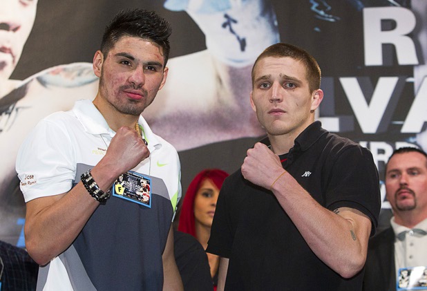 Lightweight boxers Jose Ramirez, left, and Charlie Dubray pose during a final news conference, at the Mandalay Bay Thursday, March 28, 2013. The boxers will fight on the Rios-Alvarado undercard at the Mandalay Bay Events Center Saturday.