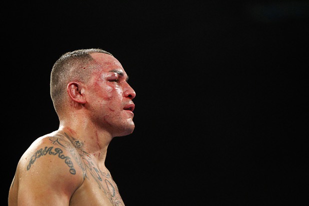 Mike Alvarado waits for the start of the 10th round during a super lightweight bout against Brandon Rios for an interim 140lb. WBO title at the Mandalay Bay Events Center Saturday, March 30, 2013. Alvarado won the fight by unanimous decision. The fight was a rematch to a Oct. 13, 2012 fight  which Rios won.