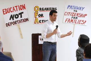 Sen. Ruben Kihuen speaks during a rally in support of immigration reform Saturday, March 30, 2013.