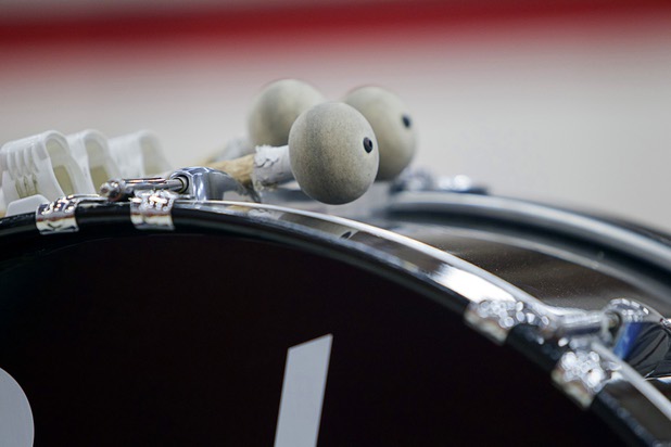 Drum mallets are shown on a bass drum as Vegas Vanguard, a competitive percussion ensemble, practices at UNLV Sunday, March 31, 2013. The group will be competing in the WGI Percussion World Championships in Dayton, Ohio on April 18th.