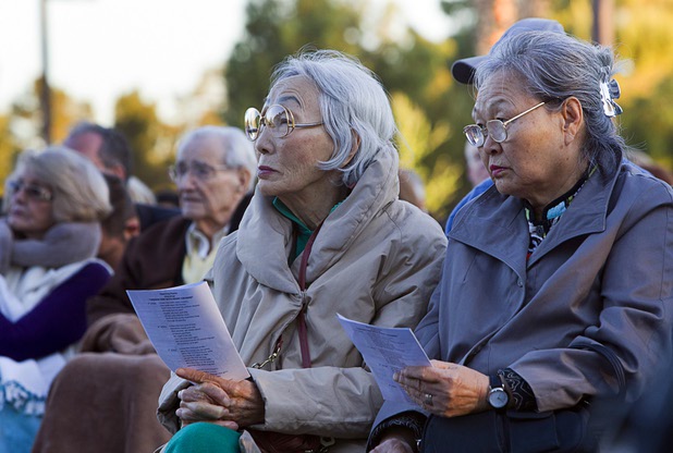 Borieal Jung, left, and Nancy Sohn musical performances during the 28th annual Easter sunrise service at Palm Eastern Mortuary and Cemetery Sunday, March 31, 2013.