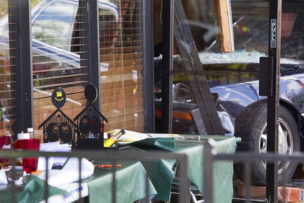 A outdoor dining table is shown after an accident at the Egg and I restaurant on West Sahara Avenue Monday April 1, 2013. As many as 10 people were injured when a Lexus sedan left the roadway and crashed into the restaurant.