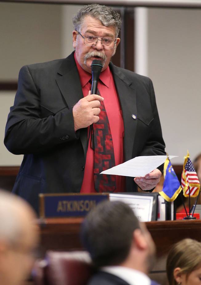 Nevada Sen. Pete Goicoechea, R-Eureka, speaks on the Senate floor in opposition to a resolution that would take mining tax limitations out of the state Constitution. The Senate approved the measure at the Legislative Building in Carson City on Monday, April 1, 2013.