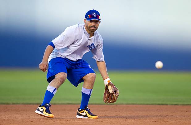 Infielder Omar Quintanilla prepares to field a grounder during Las Vegas 51s practice at Cashman Field Tuesday, April 2, 2013. The 51s open the season Thursday against the RiverCats at Sacramento. This is the first year the 51s are affiliated with the Mets.