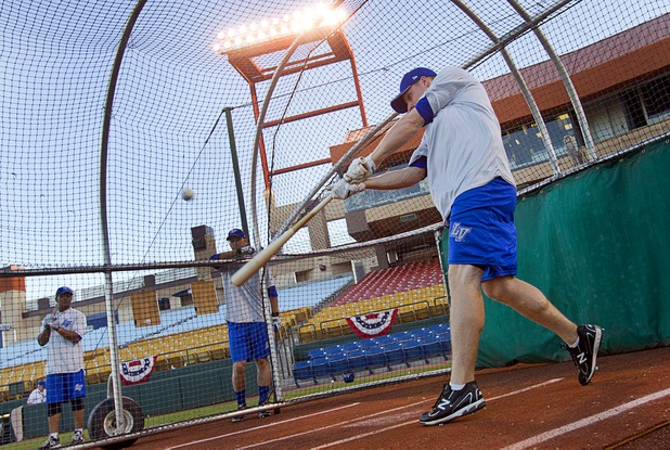 Las Vegas 51s infielder Brian Bixler hits during batting practice at Cashman Field Tuesday, April 2, 2013. The 51s open the season Thursday against the RiverCats at Sacramento. This is the first year the 51s are affiliated with the Mets.