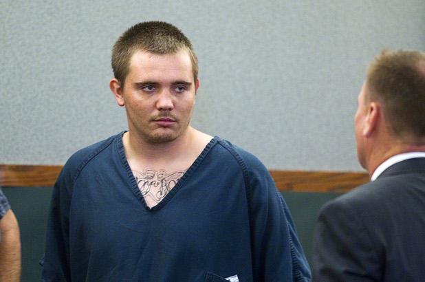 Gage James Lindsey, 18, arrives in court at the Regional Justice Center Thursday, April 4, 2013. Lindsey is facing charges related to the Monday accident at the Egg & I restaurant that injured 10 people.
