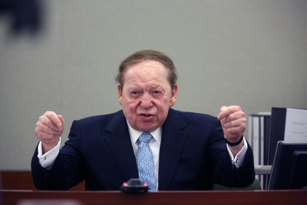 Sands Chairman and CEO Sheldon Adelson testifies on the witness stand at the Regional Justice Center Thursday, April 4, 2013. Former consultant Richard Suen is suing the Las Vegas Sands saying he is owed millions of dollars in an agreement in which he helped Sands secure its gaming license in Macau a decade ago.