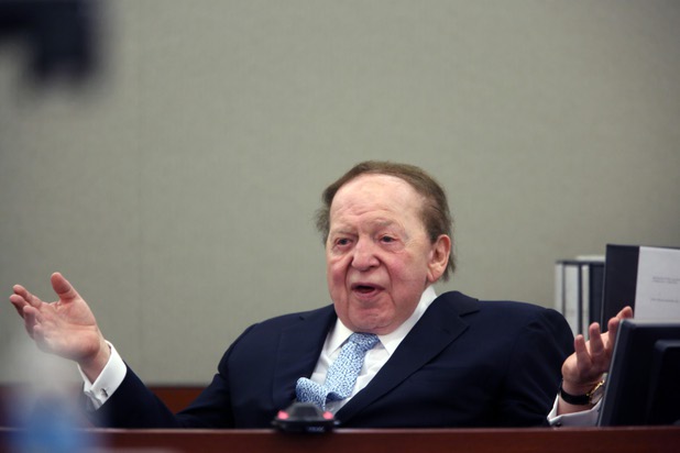 Sands Chairman and CEO Sheldon Adelson testifies on the witness stand at the Regional Justice Center Thursday, April 4, 2013. Former consultant Richard Suen is suing the Las Vegas Sands saying he is owed millions of dollars in an agreement in which he helped Sands secure its gaming license in Macau a decade ago.