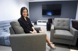 Founder Mimi Pham poses in a media room at the fremont east studios in downtown Las Vegas Thursday, April 4, 2013. The video and audio studios are scheduled to hold a grand opening on April 9.