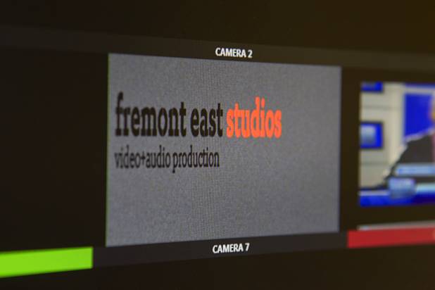 A monitor displays the studios name in a control room at the studios in downtown Las Vegas Thursday, April 4, 2013. The video and audio studios are scheduled to hold a grand opening on April 9.