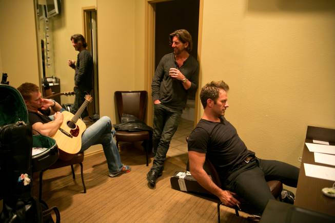 Backstage, Brian McComas, Brett James and Aaron Benward write a song based upon an audience-suggested theme during a show at Rocks Lounge at Red Rock Resort Friday, April 5, 2013.
