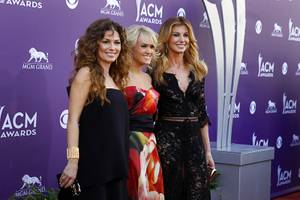 Shania Twain, Carrie Underwood and Faith Hill arrive for the 48th Academy of Country Music Awards at MGM Grand Garden Arena on Sunday, April 7, 2013.