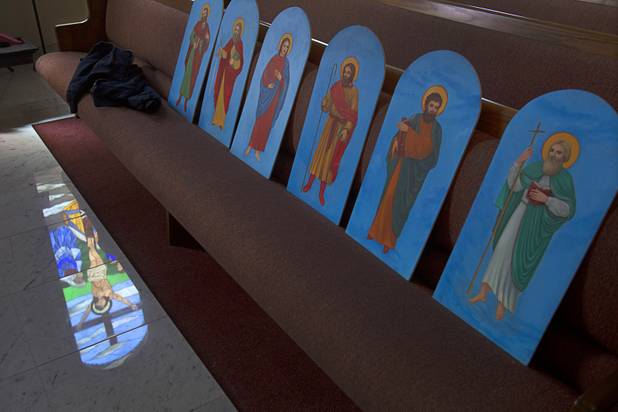Paintings of the twelve apostles wait to be installed at St. Garabed Armenian Apostolic Church of Las Vegas on East Desert Inn Road Tuesday, April 9, 2013. The church is nearing completion and is scheduled to be consecrated this weekend by Western Prelate Archbishop Moushegh Mardirossian.