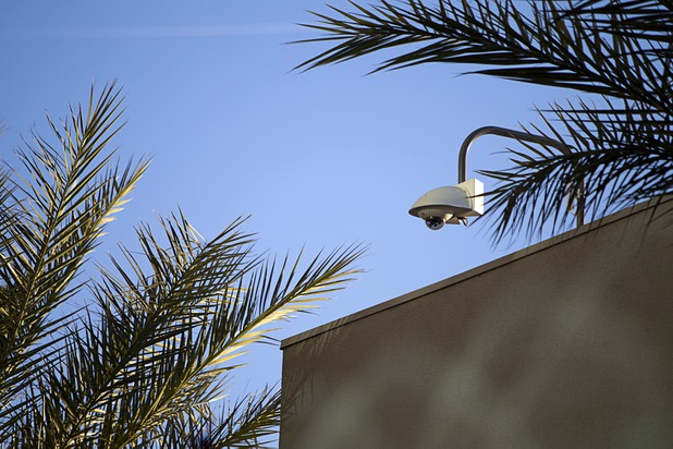 A new Mobotix security camera sends wireless images from a common area to the Security Operations Center during a hi-tech security tour of the Panorama Towers Wednesday, April 10, 2013. The tour was held in conjunction with the International Security Conference & Exposition (ISC West)  taking place at the Sands Expo Center.