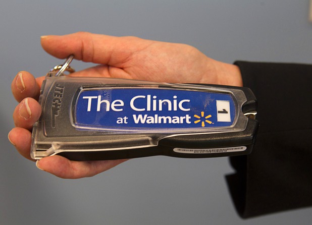 A pager is displayed at a Southwest Medical Associates clinic inside a Walmart, 300 E. Lake Mead Pkwy., in Henderson Thursday, April 11, 2013. Patients can shop or browse at Walmart while waiting for their appointment. The pager comes with a clip for attaching to a shopping cart or belt loop.