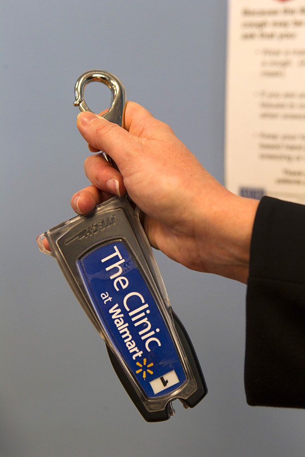 A pager is displayed at a Southwest Medical Associates clinic inside a Walmart, 300 E. Lake Mead Pkwy., in Henderson Thursday, April 11, 2013. Patients can shop or browse at Walmart while waiting for their appointment. The pager comes with a clip for attaching to a shopping cart or belt loop.