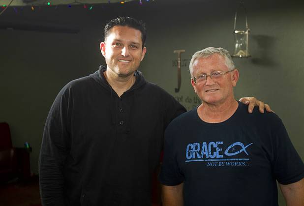 Pastor Chris Chapel, left, poses with his father-in-law Pastor Don Winckler at Casa de Luz, a small church in the Naked City area Monday, April 15, 2013. The church, which currently services about 1,800 area residents with a food pantry, is beginning on a major renovation project.