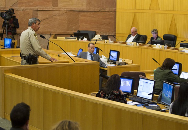 Sheriff Doug Gillespie speaks on about the Metro Police budget during a county commission meeting at the Clark County Government Center Tuesday, April 16, 2013.
