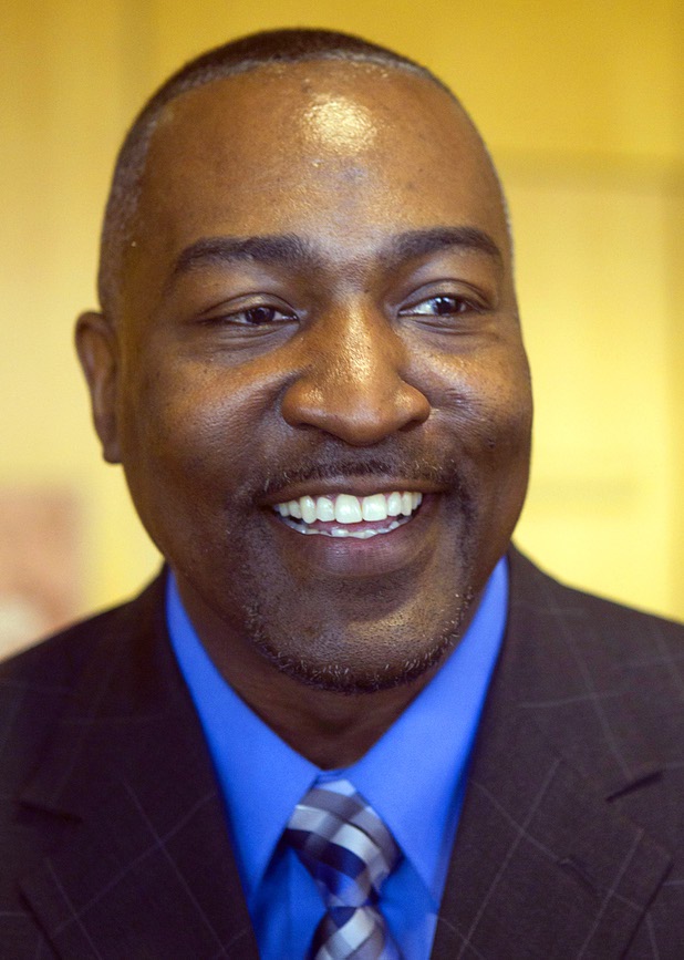 Tyrone Thompson meets with reporters after he was appointed to replace expelled Nevada Assemblyman Steven Brooks during a county commission meeting at the Clark County Government Center Tuesday, April 16, 2013.