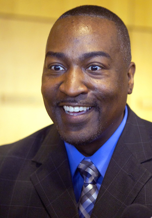 Tyrone Thompson meets with reporters after he was appointed to replace expelled Nevada Assemblyman Steven Brooks during a county commission meeting at the Clark County Government Center Tuesday, April 16, 2013.