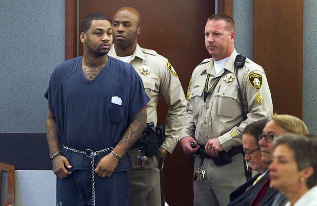 Ammar Harris, the suspect the Feb. 21 Las Vegas Strip shooting and car crash that killed three people, arrives in court at the Regional Justice Center Wednesday, April  17, 2013.